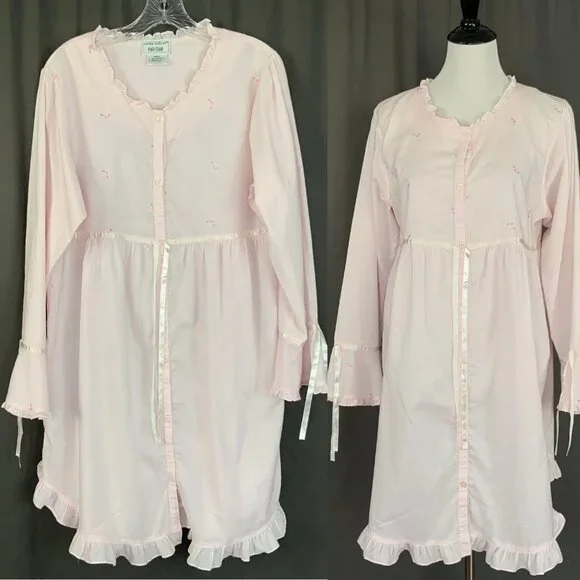 Vintage Laura Ashley Parisian Pink Cotton Nightgown Cottagecore Prairie Y2K Sz M - Picture 15 of 16